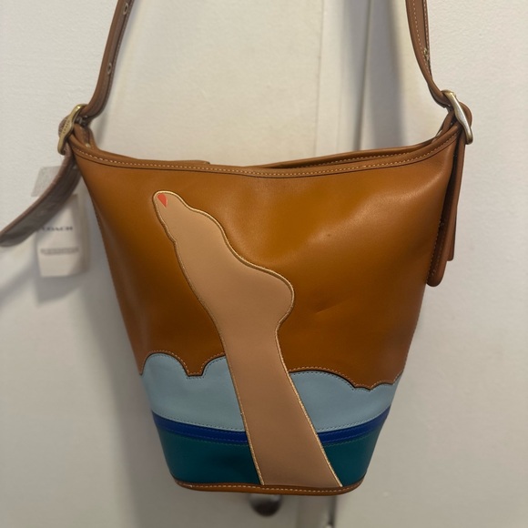 COACH X Tom Wesselmann Caramel Leather Holiday Bucket Crossbody Shoulder Bag - Picture 1 of 12